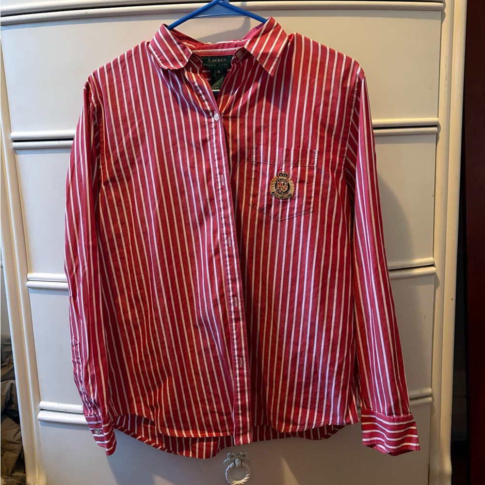 Vintage Pink and White Striped Ralph Lauren Button Up